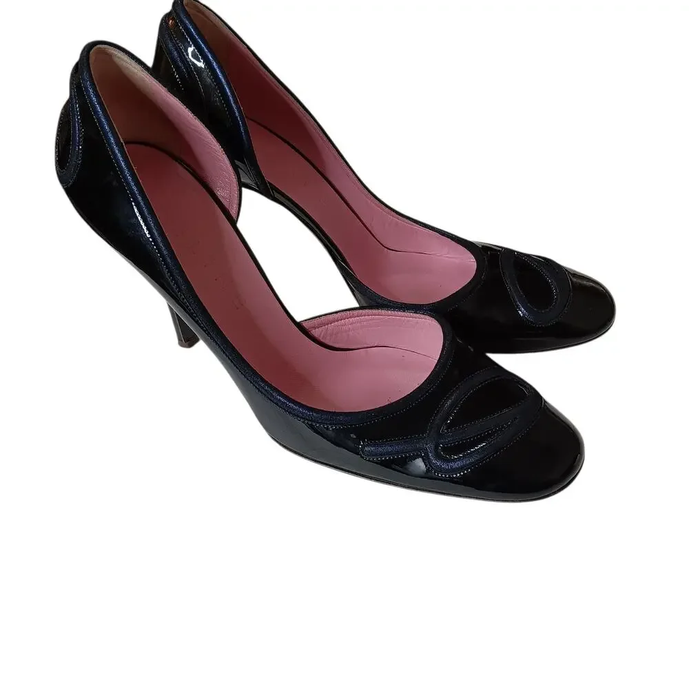 Retro Celine Heels‎ Patent Leather D'Orsay Pumps 9.5 Sexy Dressy Event Career